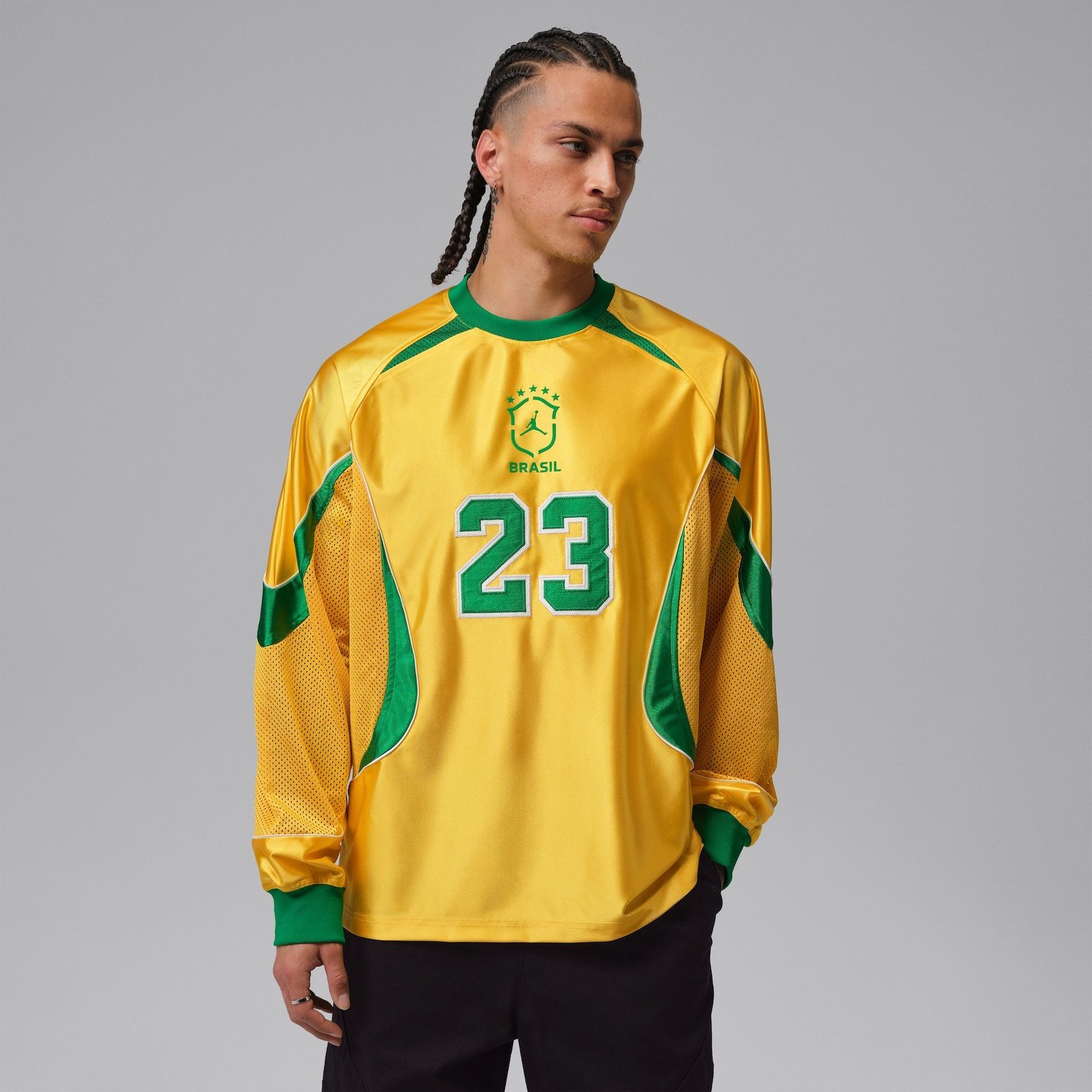 Camiseta Brasil Jordan Manga Longa Goalie Masculina Camiseta Brasil Jordan Manga Longa Goalie Masculina