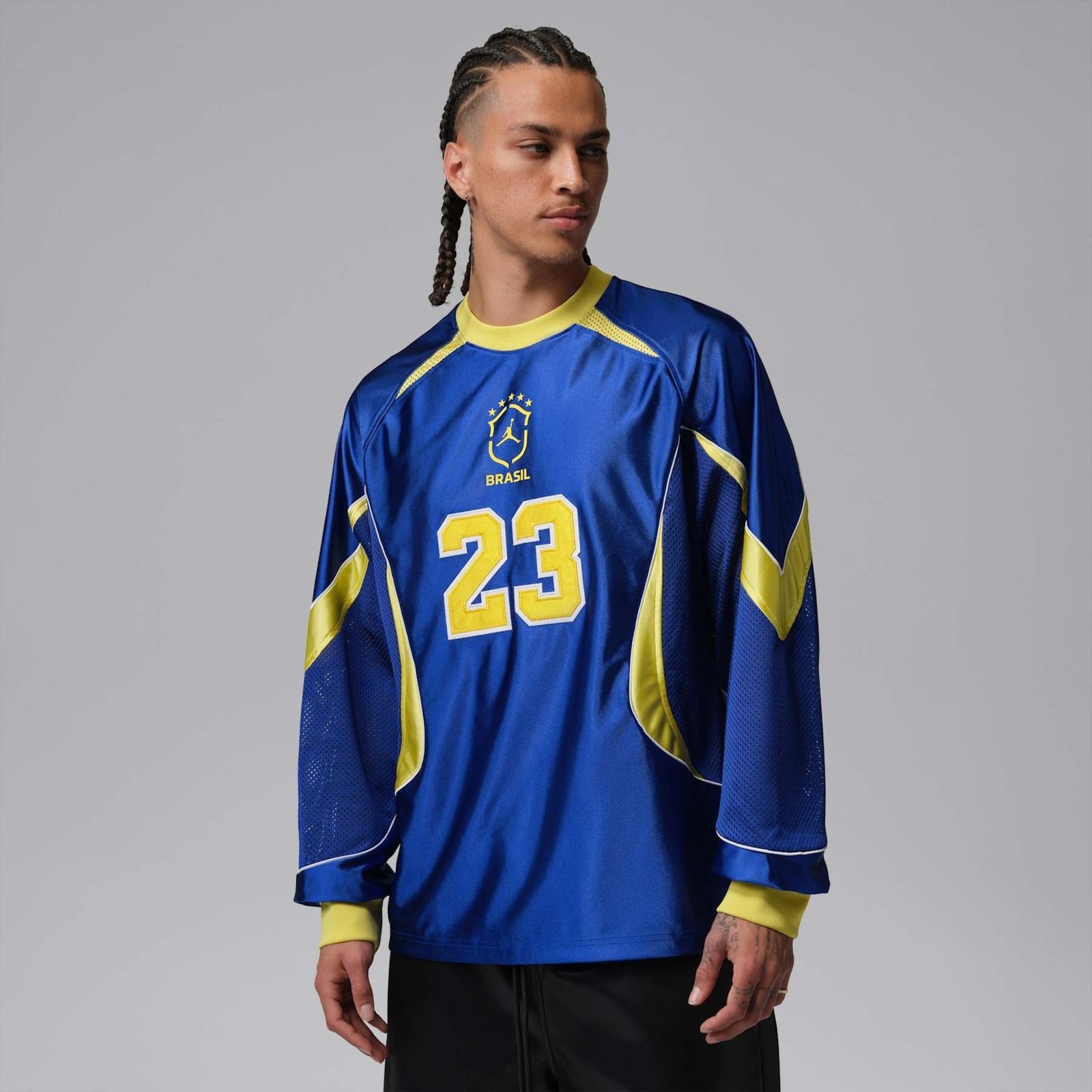 Camiseta Brasil Jordan Manga Longa Goalie Masculina Camiseta Brasil Jordan Manga Longa Goalie Masculina