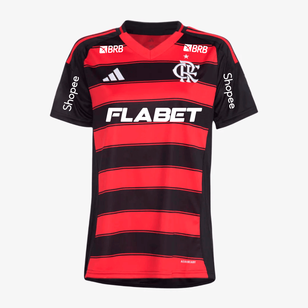 Camisa Feminina Adidas Flamengo 2025/26 I Com Patrocínios Camisa Feminina Adidas Flamengo 2025/26 I Com Patrocínios