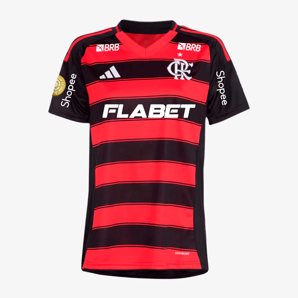 Camisa Feminina Adidas Flamengo 2025/26 I Com Patrocínios Camisa Feminina Adidas Flamengo 2025/26 I Com Patrocínios