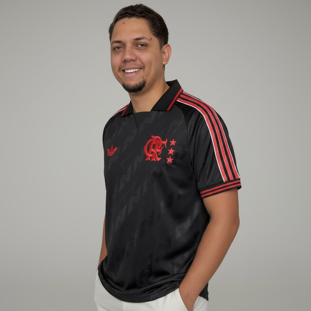 Camisa Flamengo Lifestyler 25/26 Adidas Masculina - Preto Camisa Flamengo Lifestyler 25/26 Adidas Masculina - Preto